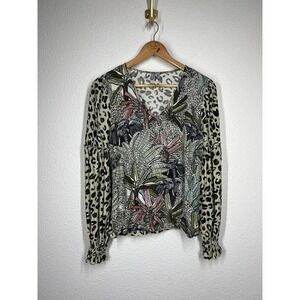 Anthropologie Blank London XS Sibley Elephant Top Animal Print Balloon Sleeve